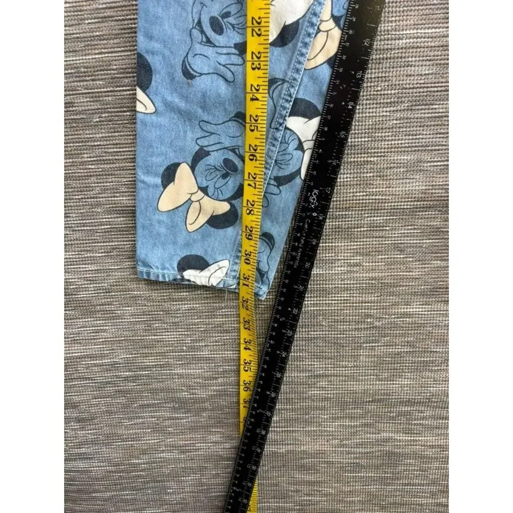 H&M Jeans Girls Size 8-9Y Blue Minnie Mouse Print Elastic Waist Denim Pants